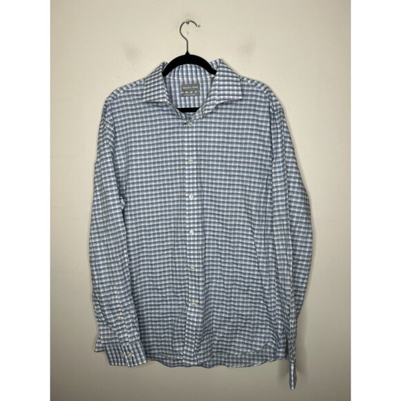 Michael Kors Mens Slim Fit Stretch Blue White Dress Shirt Size 17 34/35 XL NWT - Picture 1 of 8